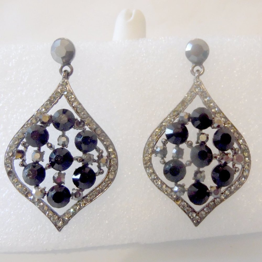 Hematite Color Crystal Statement Drop Pierce Earr… - image 7